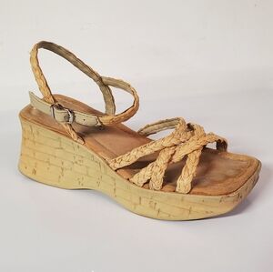 Vintage SOHO brand Braided Tan Wedge Sandals